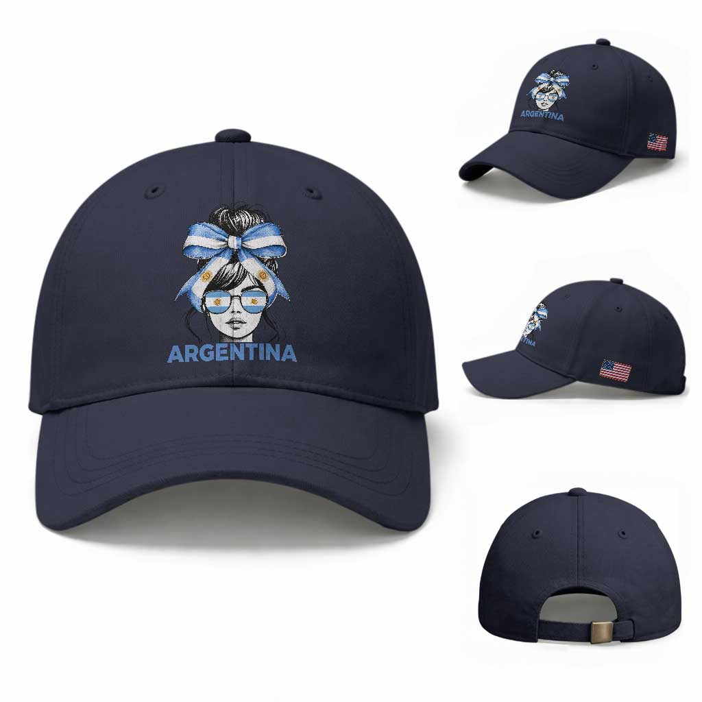 Messy Bun Argentina Pride Argentinian Girl Baseball Cap TS11 Baseball Cap Universal Fit Navy Print Your Wear