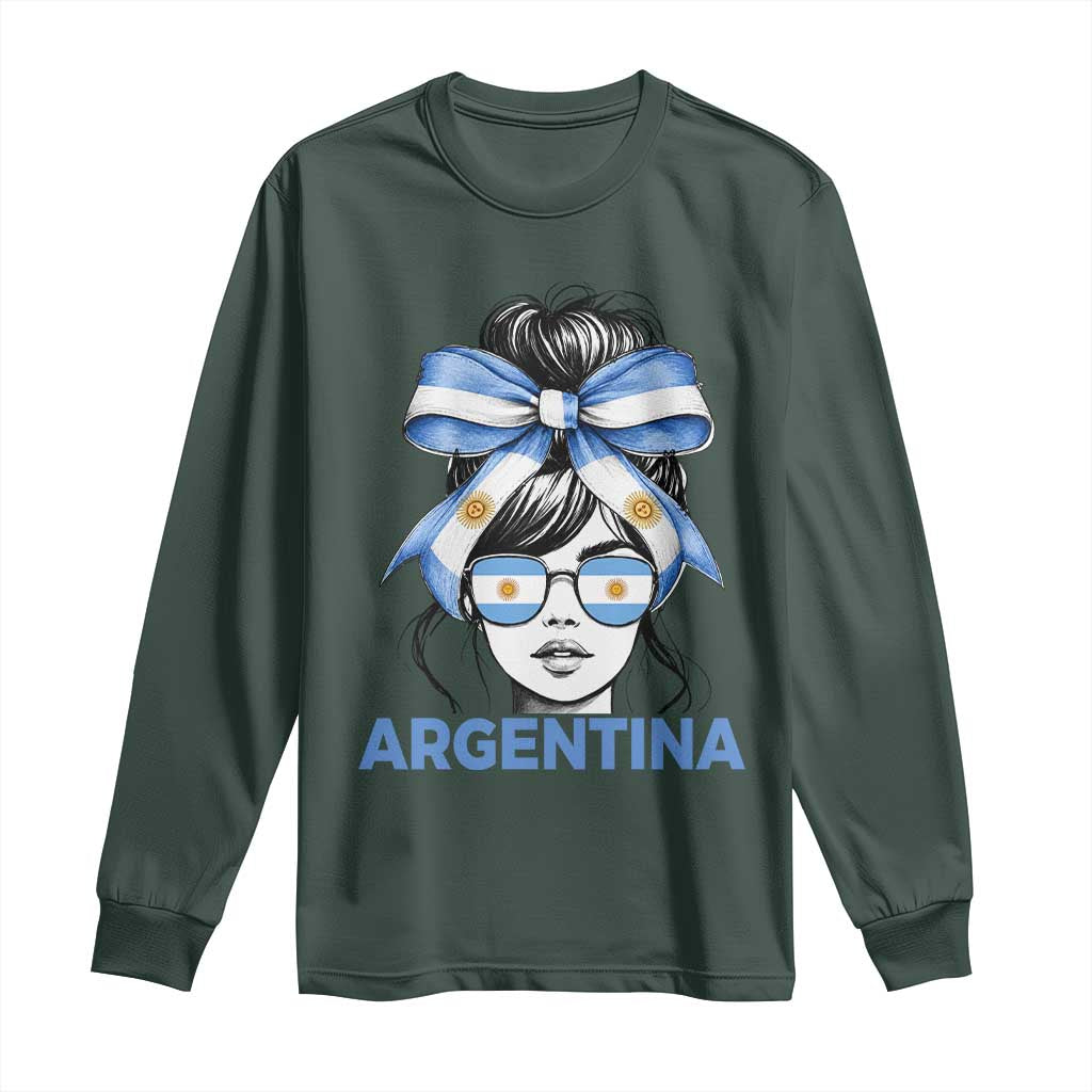 Messy Bun Argentina Pride Argentinian Girl Long Sleeve Shirt TS11 Dark Forest Green Print Your Wear