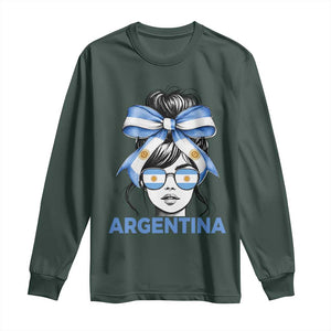 Messy Bun Argentina Pride Argentinian Girl Long Sleeve Shirt TS11 Dark Forest Green Print Your Wear