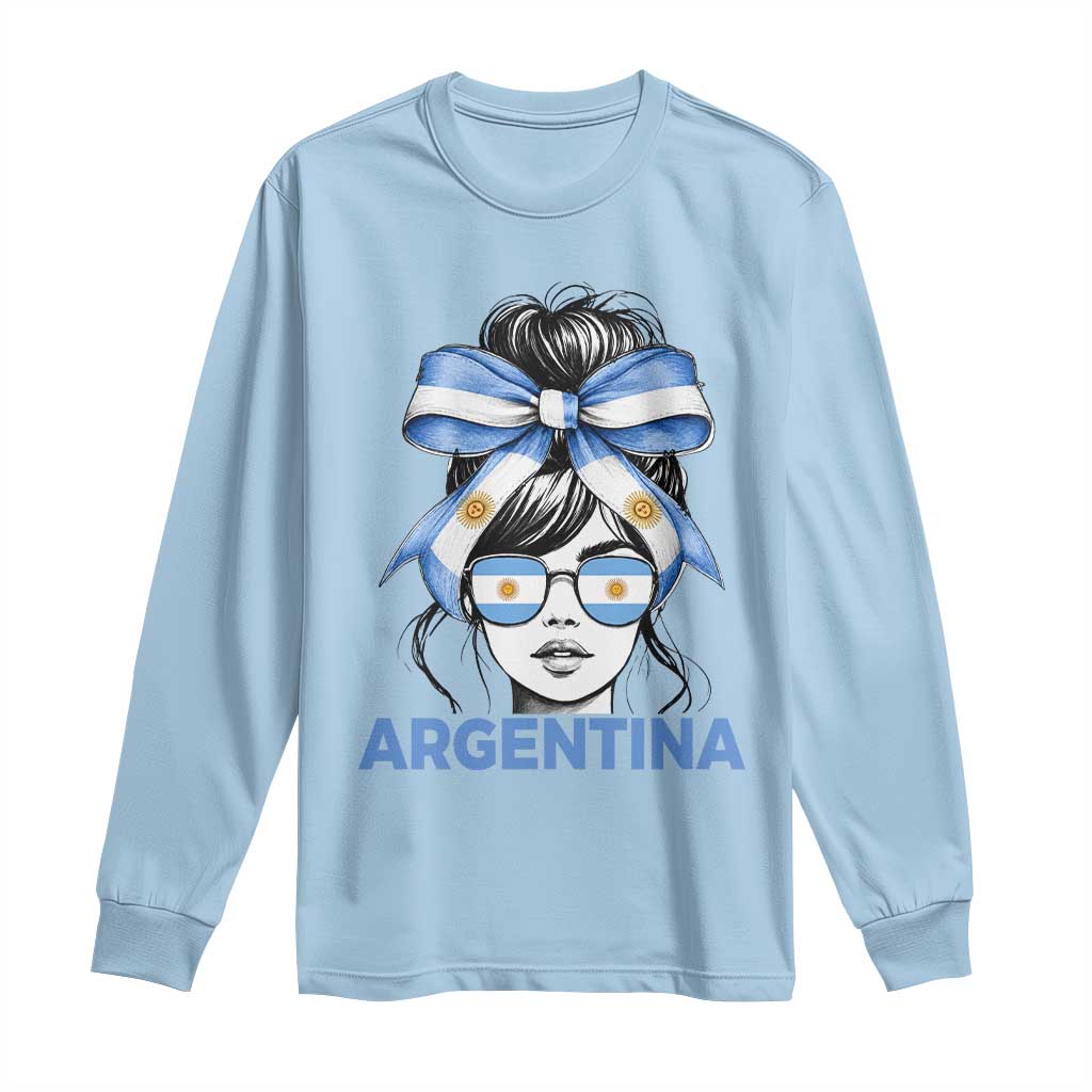 Messy Bun Argentina Pride Argentinian Girl Long Sleeve Shirt TS11 Light Blue Print Your Wear
