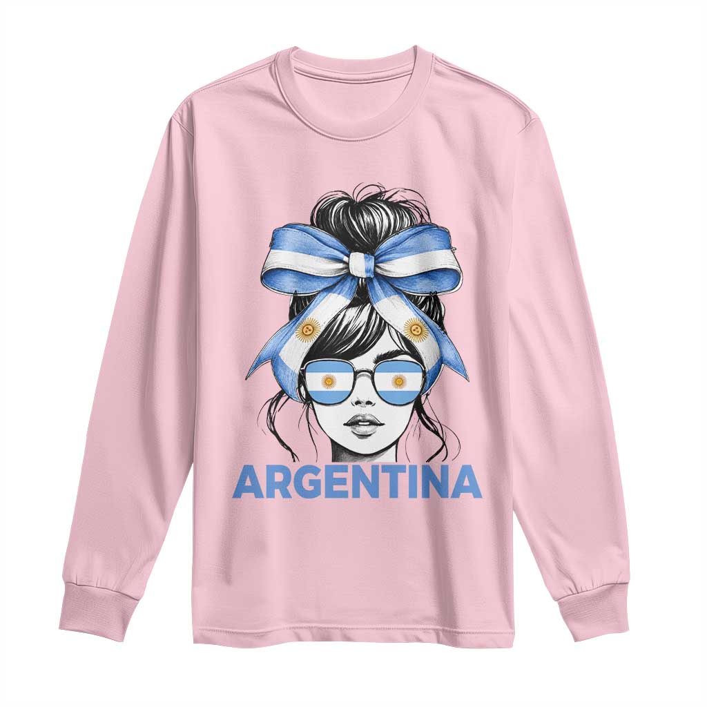 Messy Bun Argentina Pride Argentinian Girl Long Sleeve Shirt TS11 Light Pink Print Your Wear
