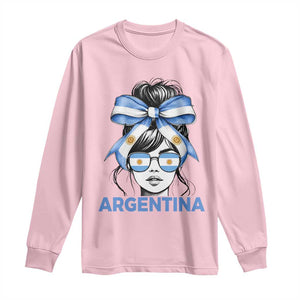 Messy Bun Argentina Pride Argentinian Girl Long Sleeve Shirt TS11 Light Pink Print Your Wear