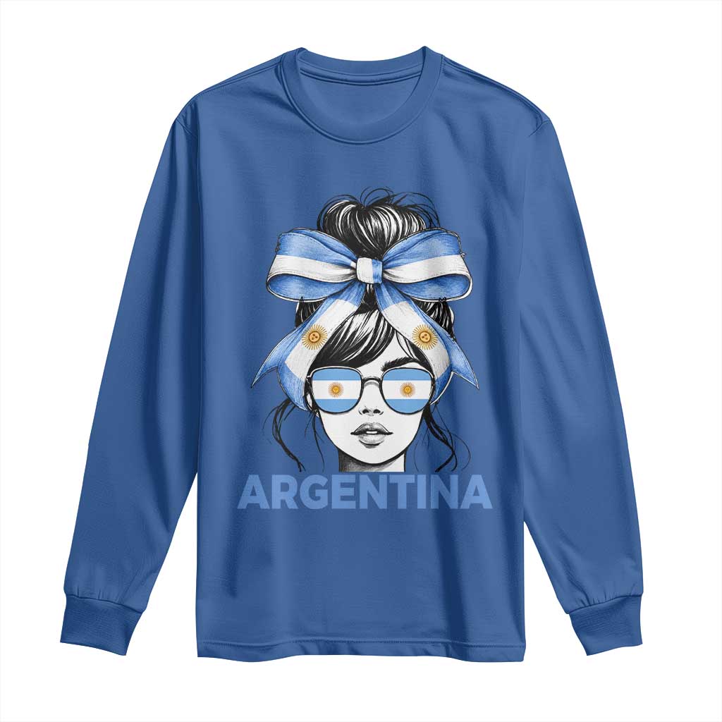 Messy Bun Argentina Pride Argentinian Girl Long Sleeve Shirt TS11 Royal Blue Print Your Wear