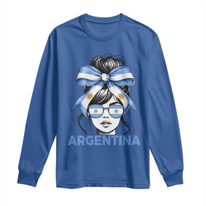 Messy Bun Argentina Pride Argentinian Girl Long Sleeve Shirt TS11 Royal Blue Print Your Wear
