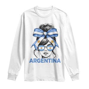 Messy Bun Argentina Pride Argentinian Girl Long Sleeve Shirt TS11 White Print Your Wear