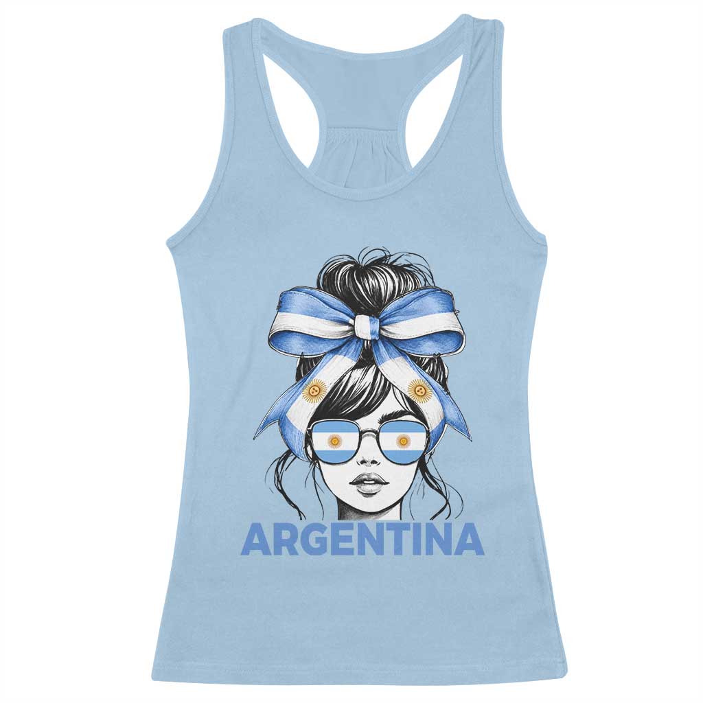 Messy Bun Argentina Pride Argentinian Girl Racerback Tank Top TS11 Light Blue Print Your Wear