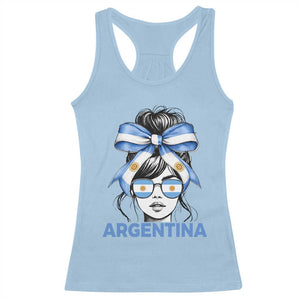 Messy Bun Argentina Pride Argentinian Girl Racerback Tank Top TS11 Light Blue Print Your Wear