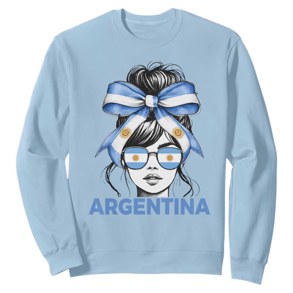Messy Bun Argentina Pride Argentinian Girl Sweatshirt TS11 Light Blue Print Your Wear