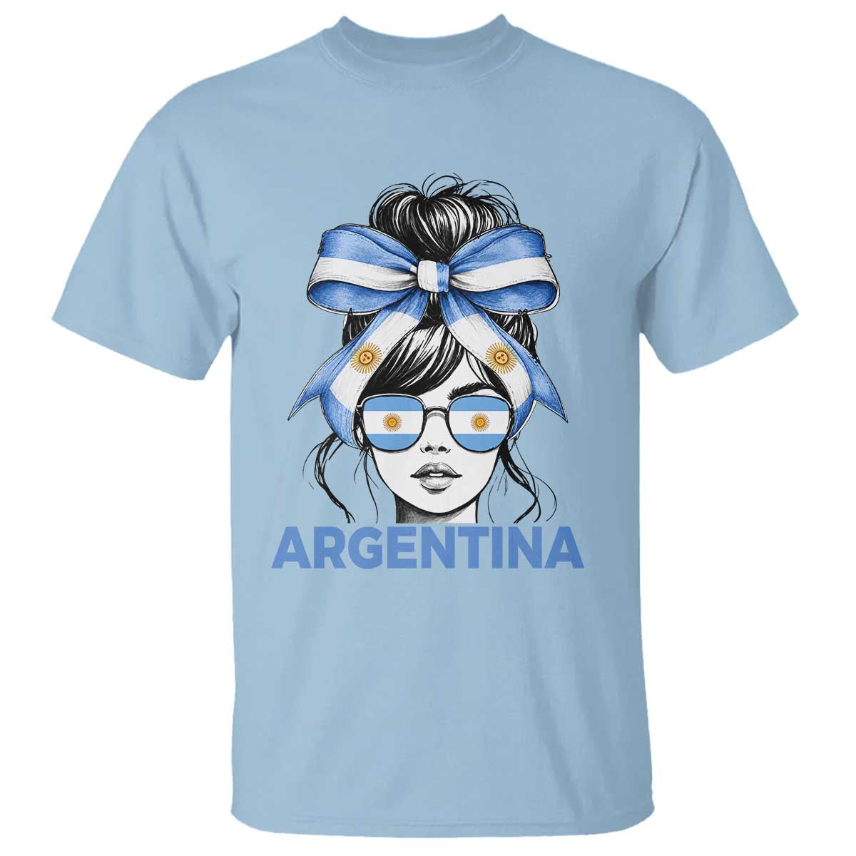 Messy Bun Argentina Pride Argentinian Girl T Shirt TS11 Light Blue Print Your Wear