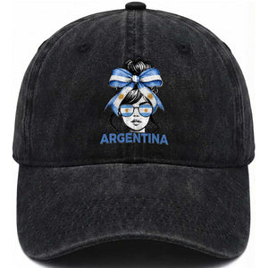 Messy Bun Argentina Pride Argentinian Girl Washed Cotton Baseball Cap TS11 Print Your Wear