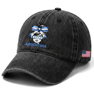 Messy Bun Argentina Pride Argentinian Girl Washed Cotton Baseball Cap TS11 Print Your Wear