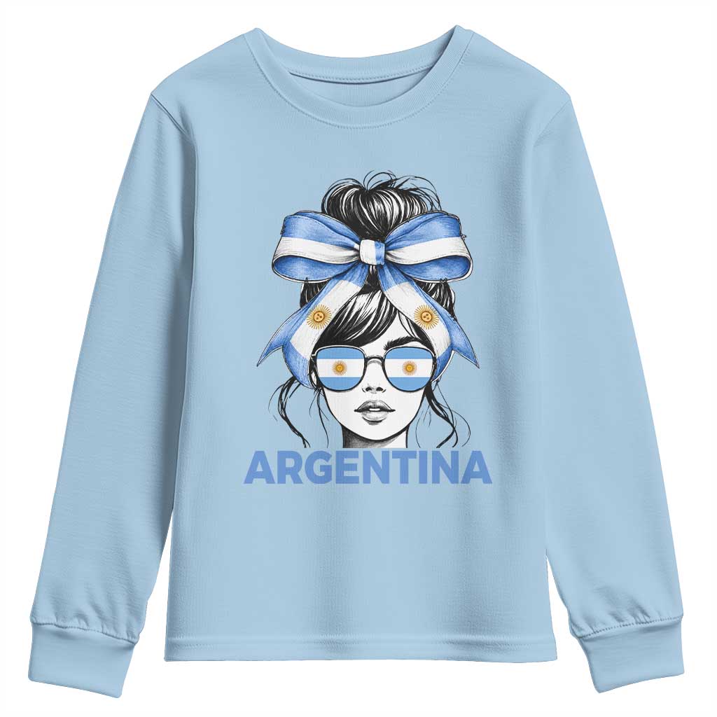 Messy Bun Argentina Pride Argentinian Girl Youth Sweatshirt TS11 Light Blue Print Your Wear
