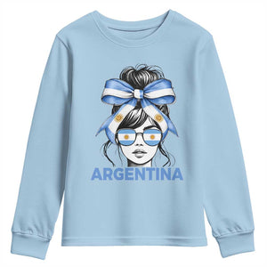 Messy Bun Argentina Pride Argentinian Girl Youth Sweatshirt TS11 Light Blue Print Your Wear