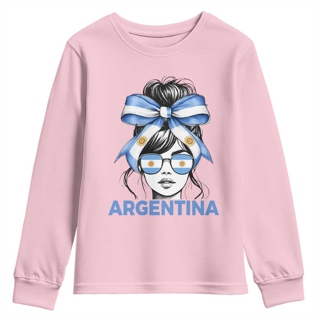 Messy Bun Argentina Pride Argentinian Girl Youth Sweatshirt TS11 Light Pink Print Your Wear