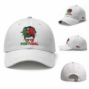 Portugal Messy Bun Girl Pride Portuguese Roots Baseball Cap TS11 Baseball Cap Universal Fit White Print Your Wear