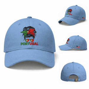 Portugal Messy Bun Girl Pride Portuguese Roots Baseball Cap TS11 Baseball Cap Universal Fit Light Blue Print Your Wear