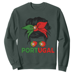 Portugal Messy Bun Girl Pride Portuguese Roots Sweatshirt TS11 Dark Forest Green Print Your Wear