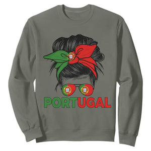 Portugal Messy Bun Girl Pride Portuguese Roots Sweatshirt TS11 Military Green Print Your Wear