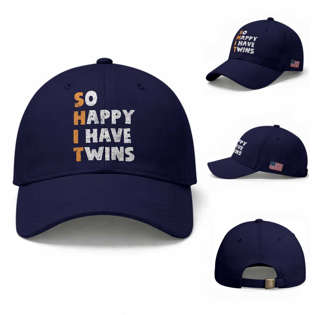 Shit So I Have Twins Baseball Cap Funny Twin Dad Twin Mom TS11 Baseball Cap Universal Fit Dark Blue Print Your Wear