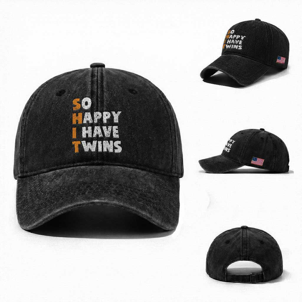 Shit So I Have Twins Washed Cotton Baseball Cap Funny Twin Dad Twin Mom TS11 Washed Cap Universal Fit Black Print Your Wear