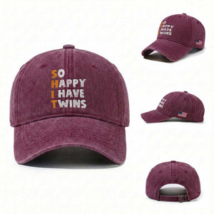 Shit So I Have Twins Washed Cotton Baseball Cap Funny Twin Dad Twin Mom TS11 Washed Cap Universal Fit Burgundy Print Your Wear