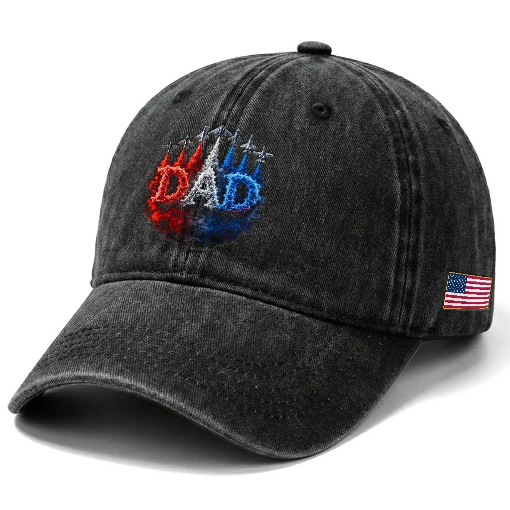 Patriotic Dad Jet Fighter American Flag 4th of July Washed Cotton Baseball Cap TS11 Print Your Wear