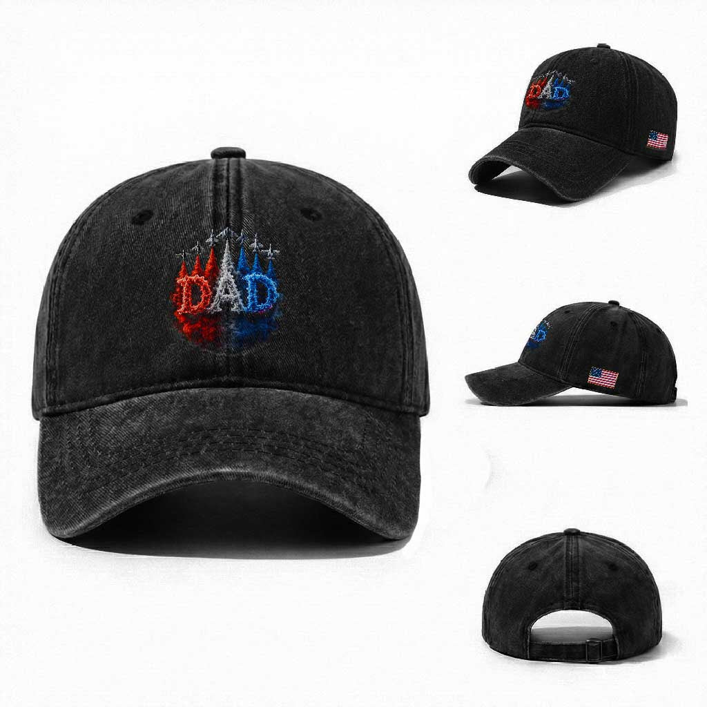 Patriotic Dad Jet Fighter American Flag 4th of July Washed Cotton Baseball Cap TS11 Washed Cap Universal Fit Black Print Your Wear