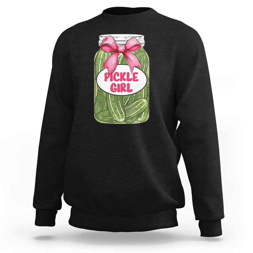 Funny Pickle Girl Sweatshirt Canned Dill Cucumber Pink Bow Coquette TS11 Black Print Your Wear