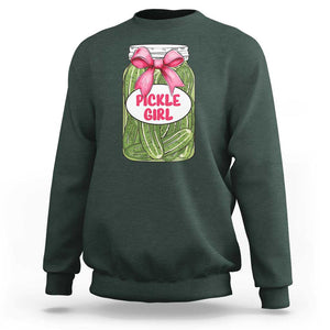 Funny Pickle Girl Sweatshirt Canned Dill Cucumber Pink Bow Coquette TS11 Dark Forest Green Print Your Wear