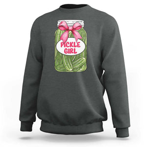 Funny Pickle Girl Sweatshirt Canned Dill Cucumber Pink Bow Coquette TS11 Dark Heather Print Your Wear