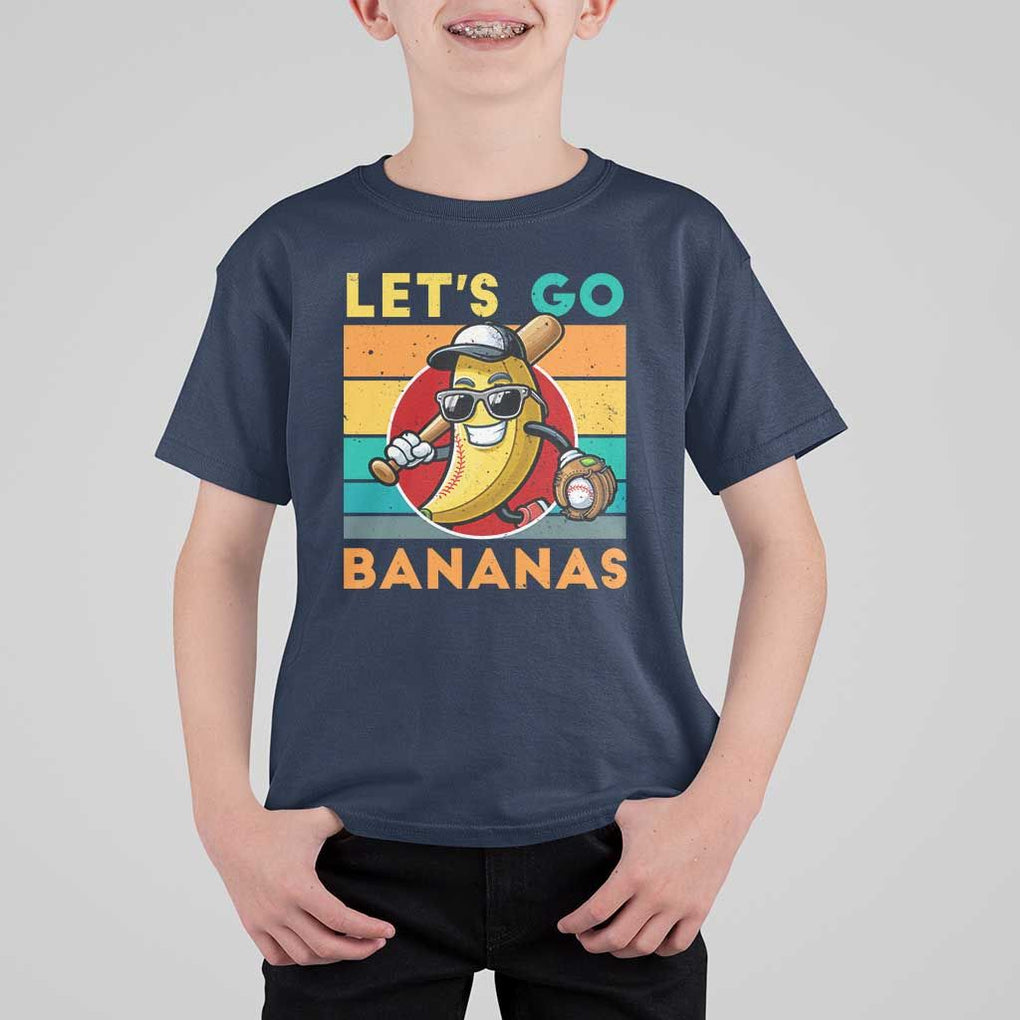 Funny Baseball T Shirt For Kid Let's Go Bananas Bat Ball Sport TS11 Navy Print Your Wear