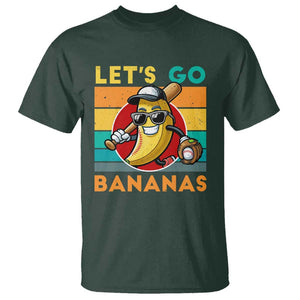 Funny Baseball T Shirt Let's Go Bananas Bat Ball Sport TS11 Dark Forest Green Print Your Wear