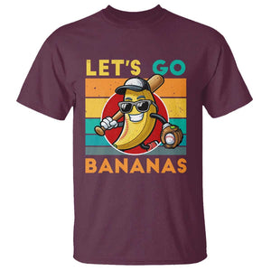 Funny Baseball T Shirt Let's Go Bananas Bat Ball Sport TS11 Maroon Print Your Wear