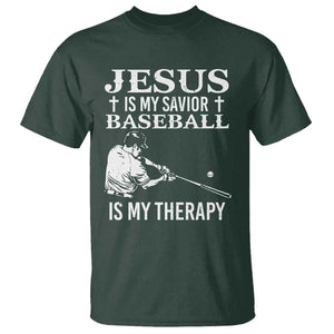 Jesus Is My Savior Baseball Is My Therapy T Shirt Funny Christian Sports Lover Player TS11 Dark Forest Green Print Your Wear