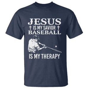 Jesus Is My Savior Baseball Is My Therapy T Shirt Funny Christian Sports Lover Player TS11 Navy Print Your Wear