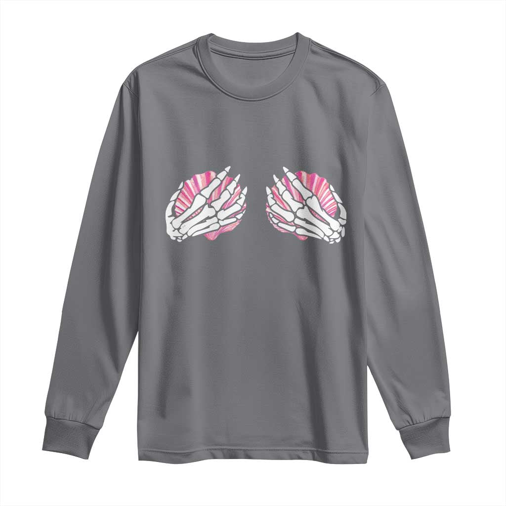Funny Skeleton Hands Seashell Bikini Halloween Beach Long Sleeve Shirt TS11 Charcoal Print Your Wear