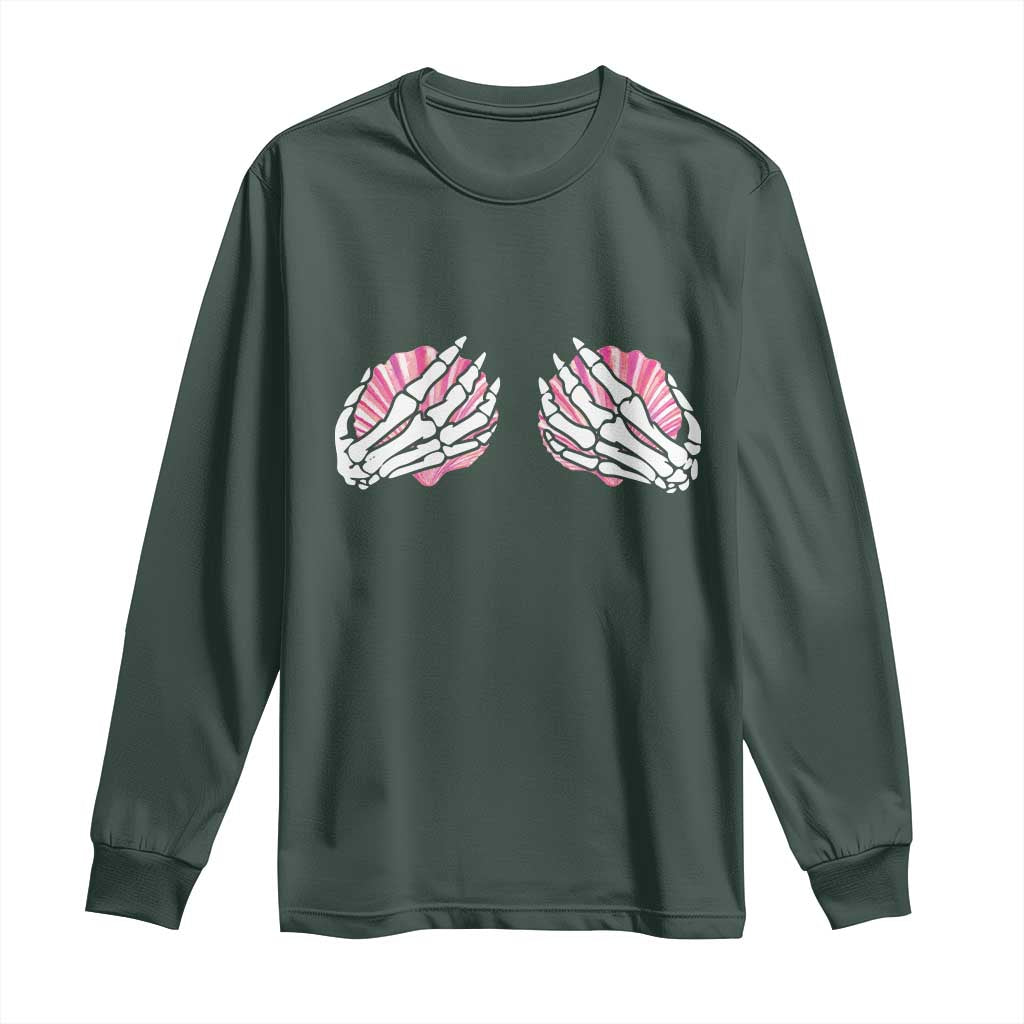 Funny Skeleton Hands Seashell Bikini Halloween Beach Long Sleeve Shirt TS11 Dark Forest Green Print Your Wear