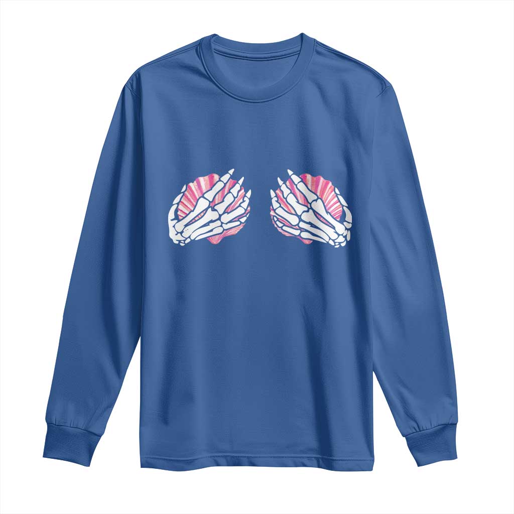 Funny Skeleton Hands Seashell Bikini Halloween Beach Long Sleeve Shirt TS11 Royal Blue Print Your Wear