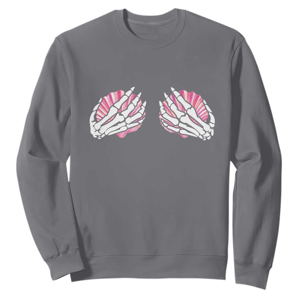 Funny Skeleton Hands Seashell Bikini Halloween Beach Sweatshirt TS11 Charcoal Print Your Wear