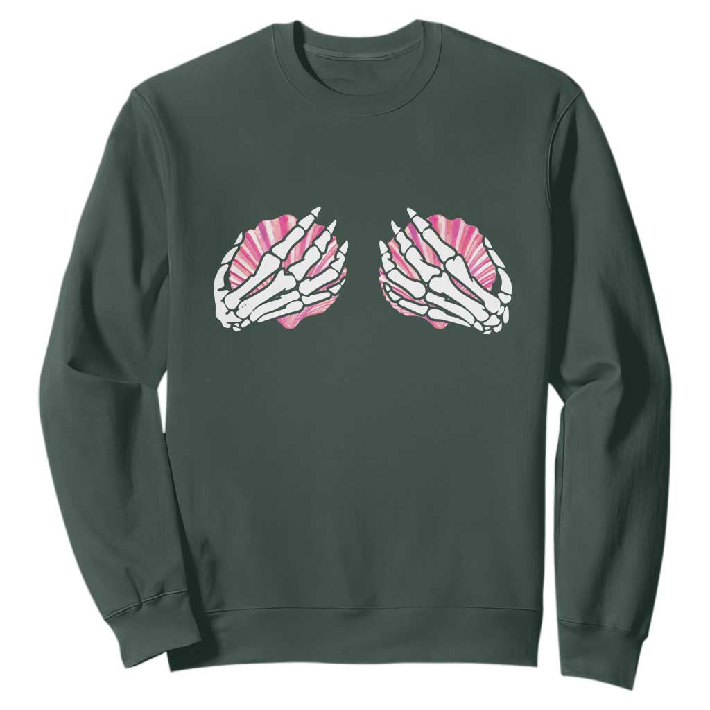 Funny Skeleton Hands Seashell Bikini Halloween Beach Sweatshirt TS11 Dark Forest Green Print Your Wear