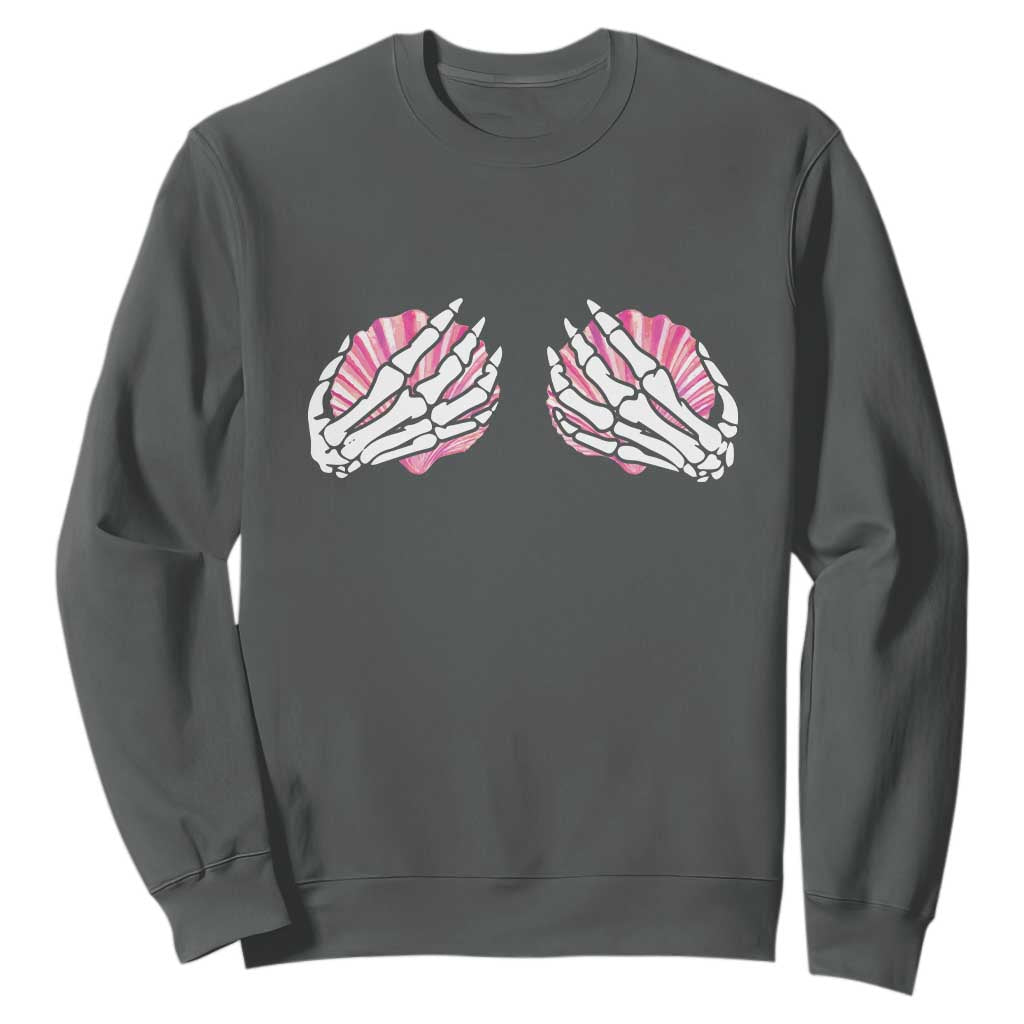 Funny Skeleton Hands Seashell Bikini Halloween Beach Sweatshirt TS11 Dark Heather Print Your Wear