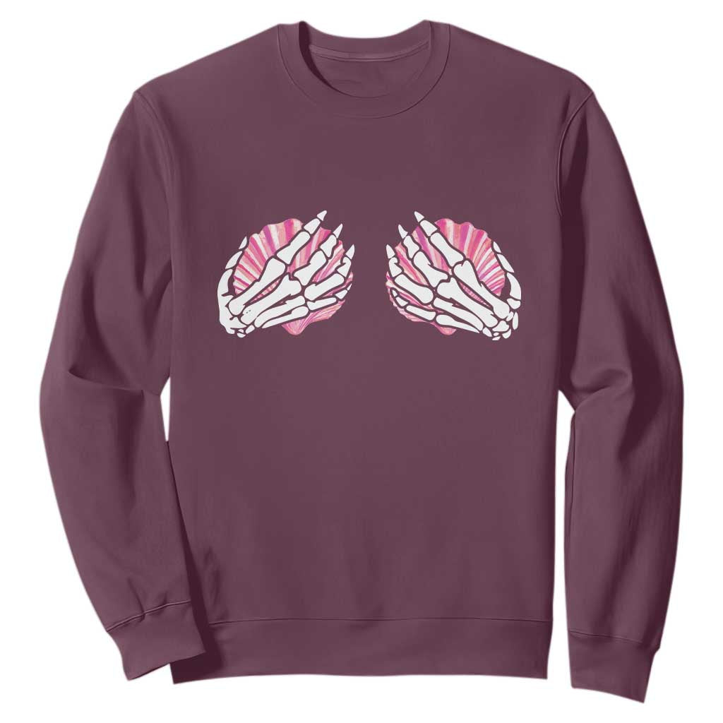 Funny Skeleton Hands Seashell Bikini Halloween Beach Sweatshirt TS11 Maroon Print Your Wear