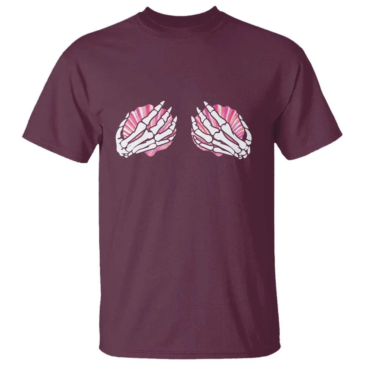 Funny Skeleton Hands Seashell Bikini Halloween Beach T Shirt TS11 Maroon Print Your Wear
