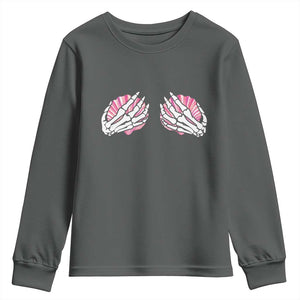 Funny Skeleton Hands Seashell Bikini Halloween Beach Youth Sweatshirt TS11 Dark Heather Print Your Wear