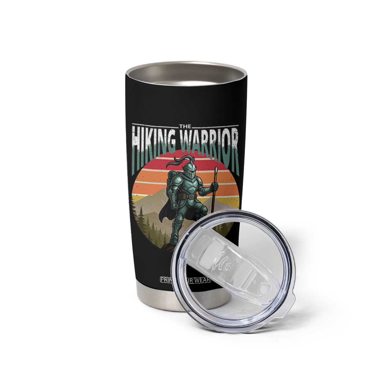 Funny Mountain Hikers Tumbler Cup The Hiking Warrior Retro Forest Sunset TS11 Print Your Wear