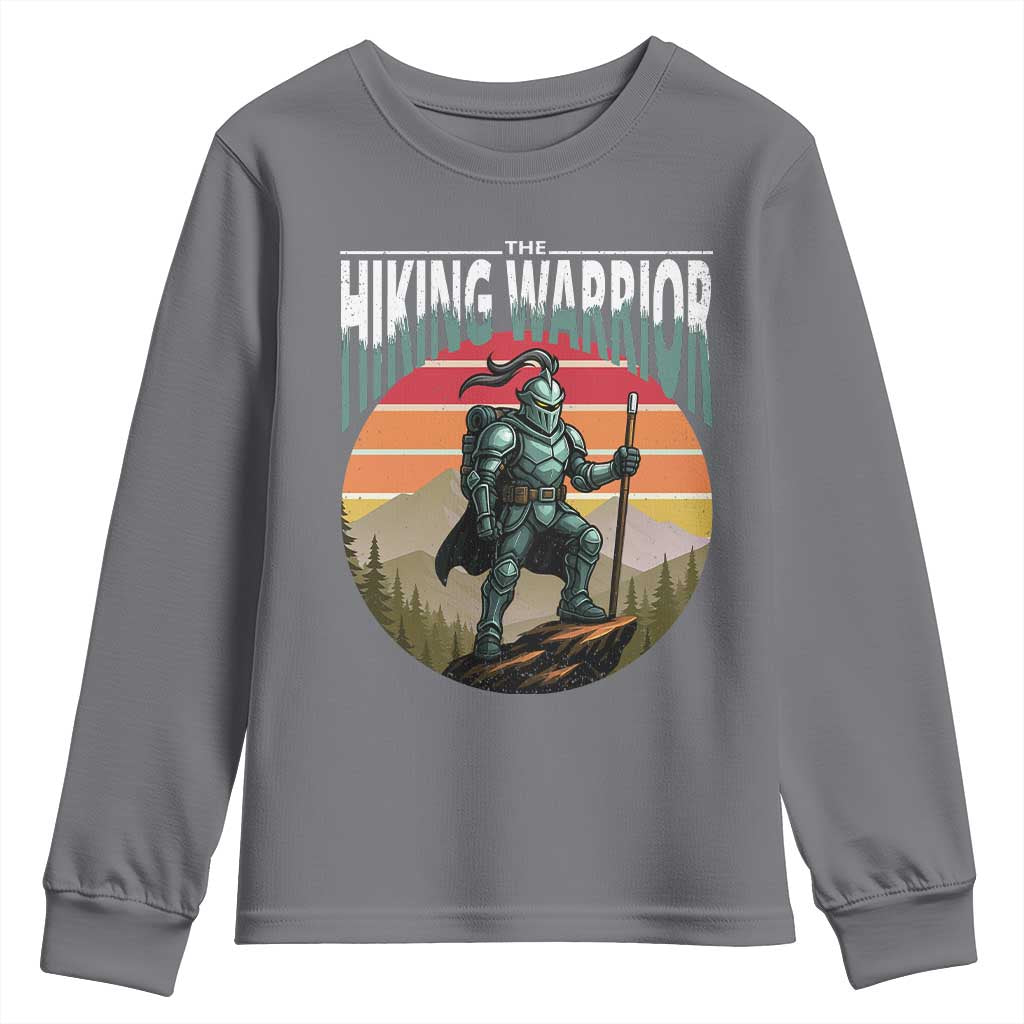Funny Mountain Hikers Youth Sweatshirt The Hiking Warrior Retro Forest Sunset TS11 Charcoal Print Your Wear