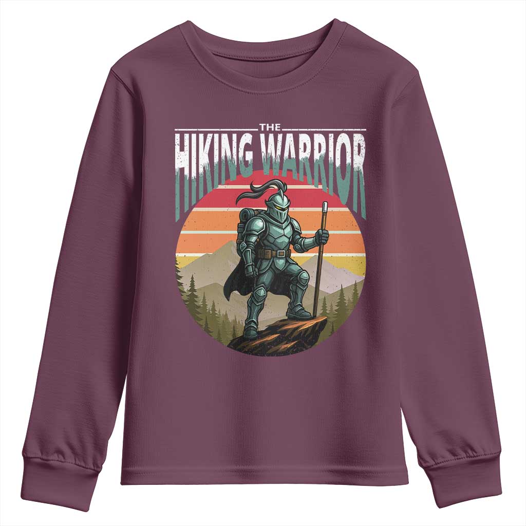 Funny Mountain Hikers Youth Sweatshirt The Hiking Warrior Retro Forest Sunset TS11 Maroon Print Your Wear