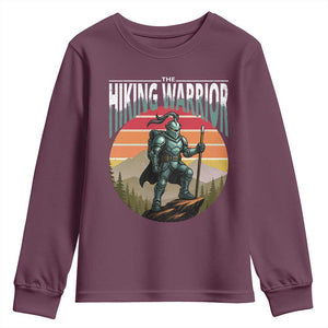 Funny Mountain Hikers Youth Sweatshirt The Hiking Warrior Retro Forest Sunset TS11 Maroon Print Your Wear