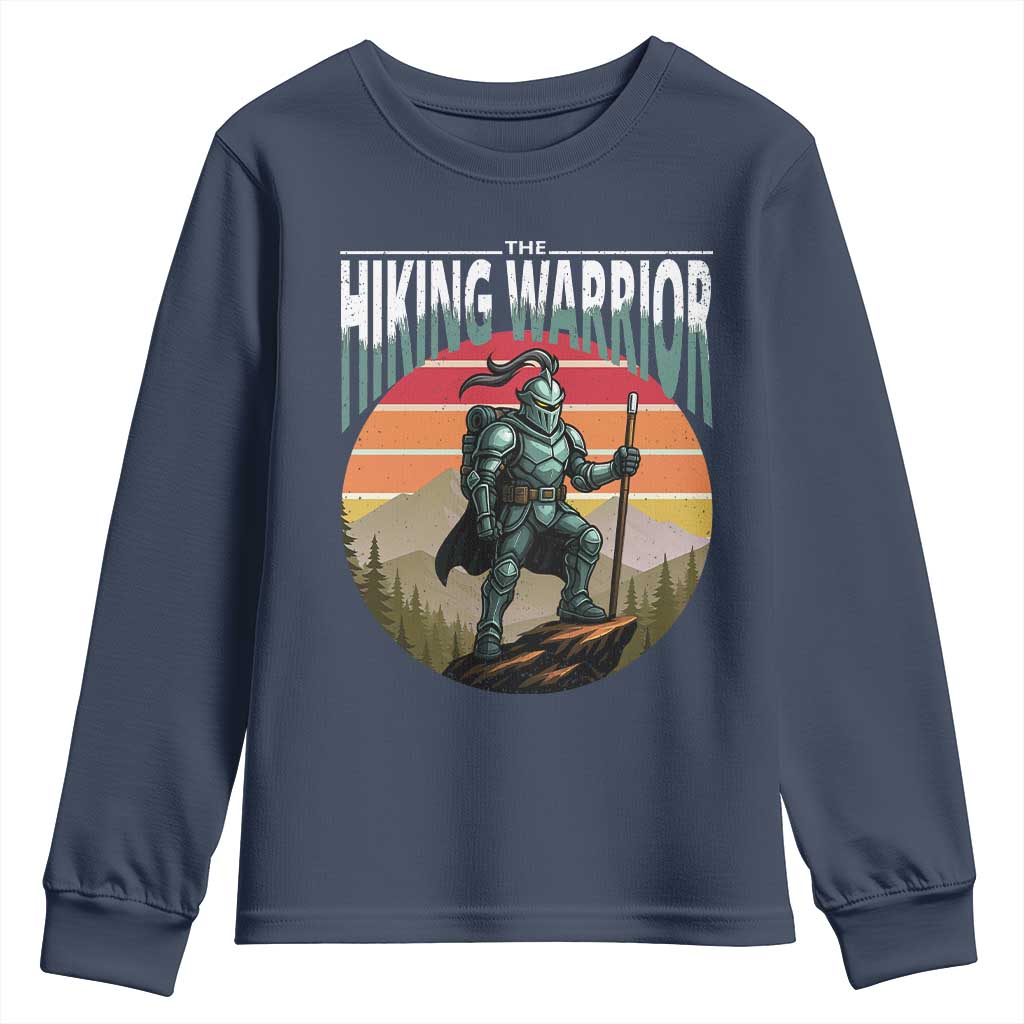 Funny Mountain Hikers Youth Sweatshirt The Hiking Warrior Retro Forest Sunset TS11 Navy Print Your Wear