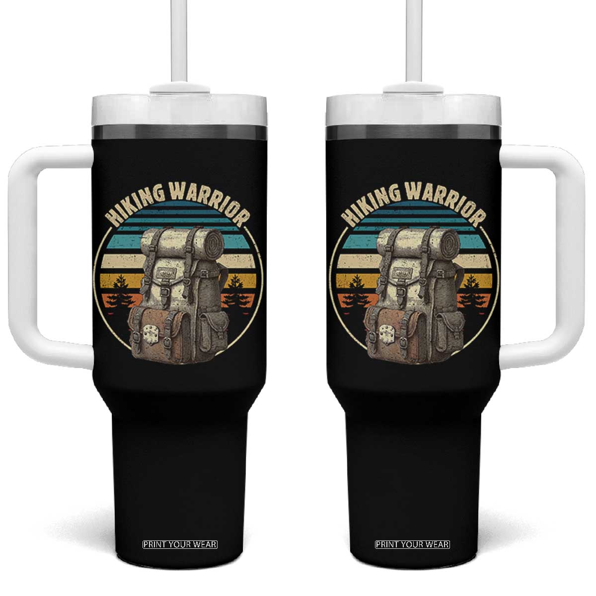 Funny Hiking Warrior Retro Backpack Nature Adventure Tumbler With Handle TS11 One Size: 40 oz Black Print Your Wear